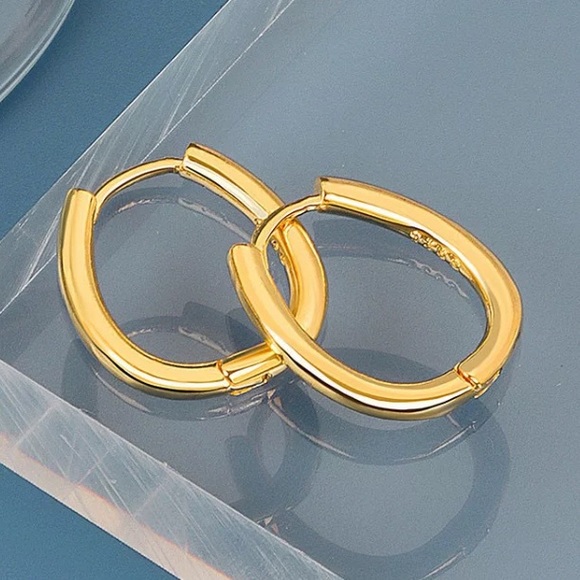 💫Insta gold plated sterling oval hoop earrings - Picture 2 of 4